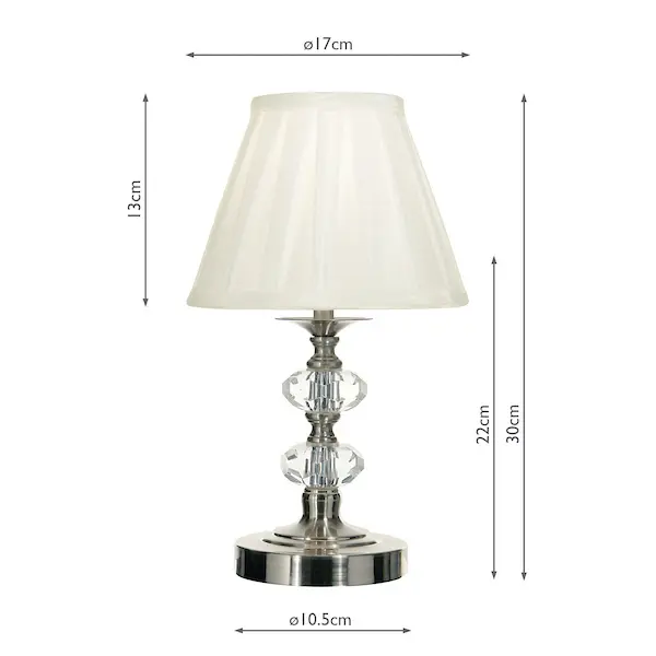 Secondary Picture of Hazel Touch Table Lamp Satin Chrome Crystal with Shade