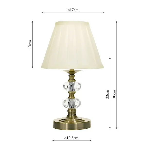 Secondary Picture of Hazel Touch Lamp Antique Brass Crystal with Shade