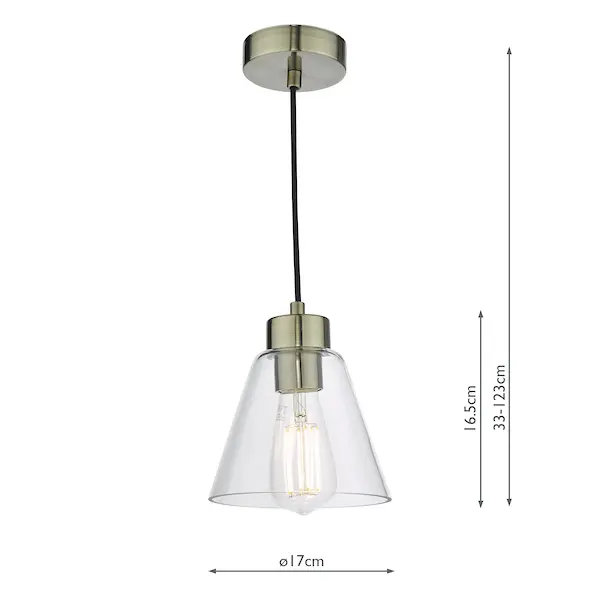 Fourth Picture of Jie 1 Light Pendant Antique Brass Glass