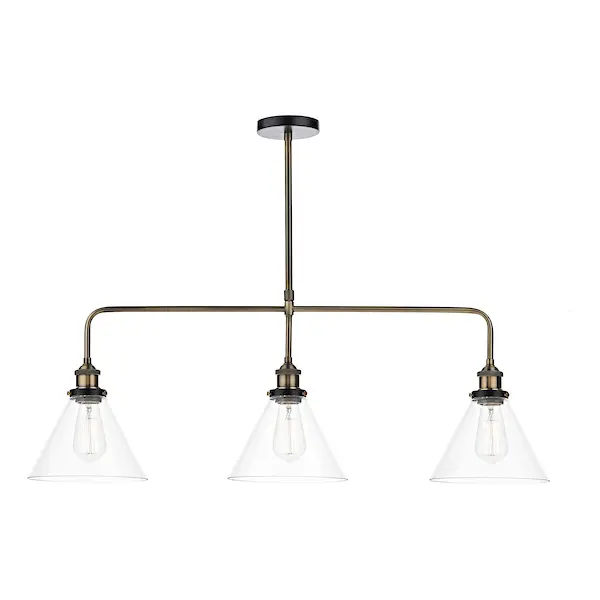 Picture of Ray 3 Light Bar Pendant Antique Brass Clear Glass