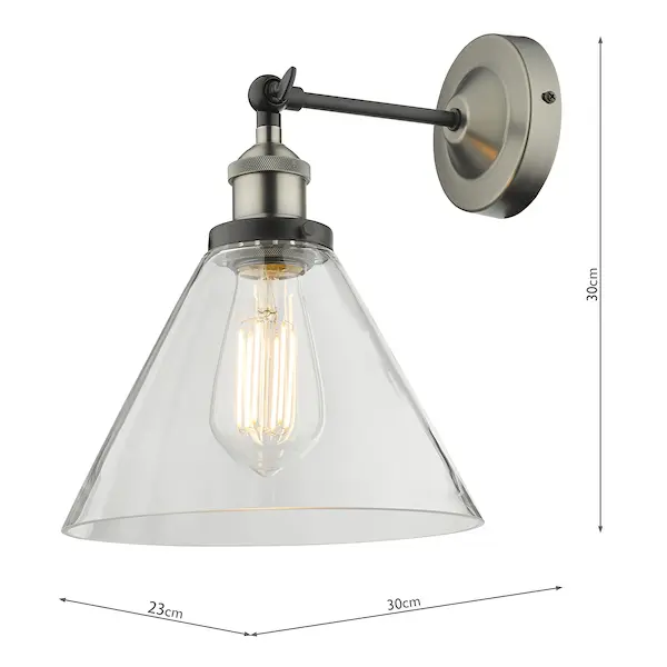 Secondary Picture of Ray Single Wall Light Antique Nickel Clear Glass